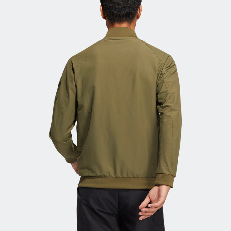 Men's adidas Gt Fz Ls Jk Golf Sports Solid Color Long Sleeves Zipper Jacket Dark Olive Green H64636