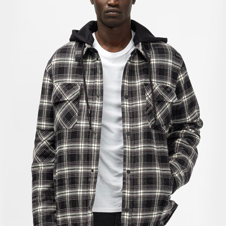 Off-White FW20 Plaid Hooded Long-sleeve Coat Men's Black OMEA236E20FAB0011000