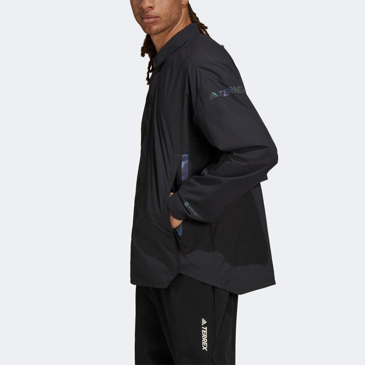 Men's adidas Terrex C Myshelter W.r Colorful Logo Stripe Printing Lapel Jacket Black H65697