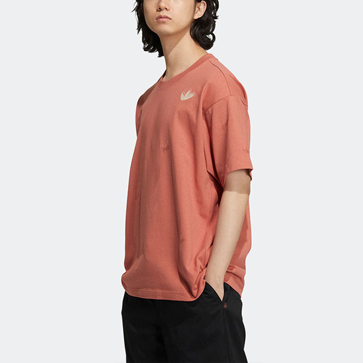 adidas originals Logo Printing Solid Color Round Neck Short Sleeve Unisex Orange T-Shirt HS1917