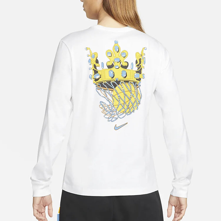 Men's Nike Lebron Sfg Basketball Sports Printing Round Neck Long Sleeves White T-Shirt DN2906-100