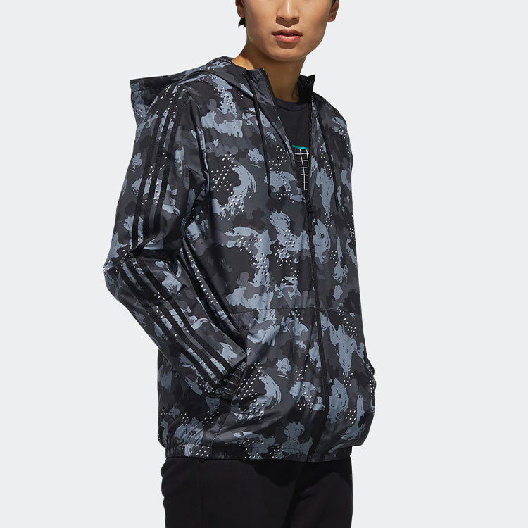 adidas Camouflage hooded Casual Woven Jacket Black DZ7589