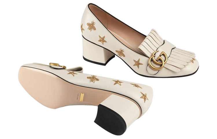 (WMNS) Gucci Marmont Embroidered Leather Mid-heel Pump 'Bee Star-White' 551548-D3V00-9022