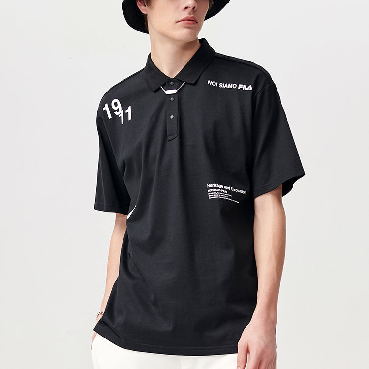 Men's FILA FUSION Casual Sports Breathable lapel Short Sleeve Polo Shirt Black T11M121118F-BK