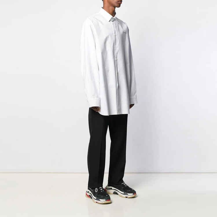 Off-White Embroidered Pattern Solid Color Long Sleeves Shirt Loose Fit White OMGA094F19F360260110