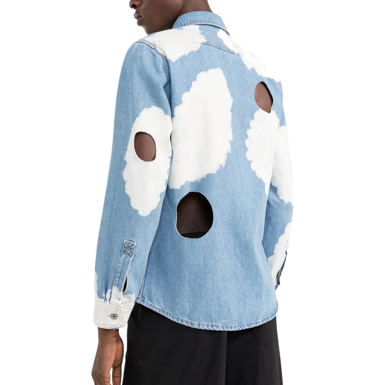 Men's Off-White FW22 Clouds Printing Hollow Out Long Sleeves Version Blue Shirt OMYD037S22DEN0016900