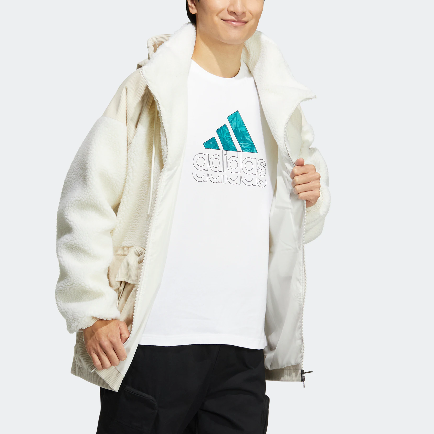 adidas patch fleece cargo jacket 'Cream White' HN9017