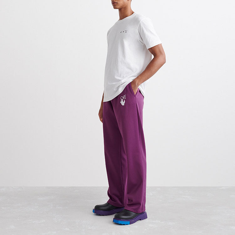 Men's Off-White SS22 Solid Color Logo Printing Straight Sports Pants/Trousers/Joggers Loose Fit Purple OMCJ018S22FAB0013701