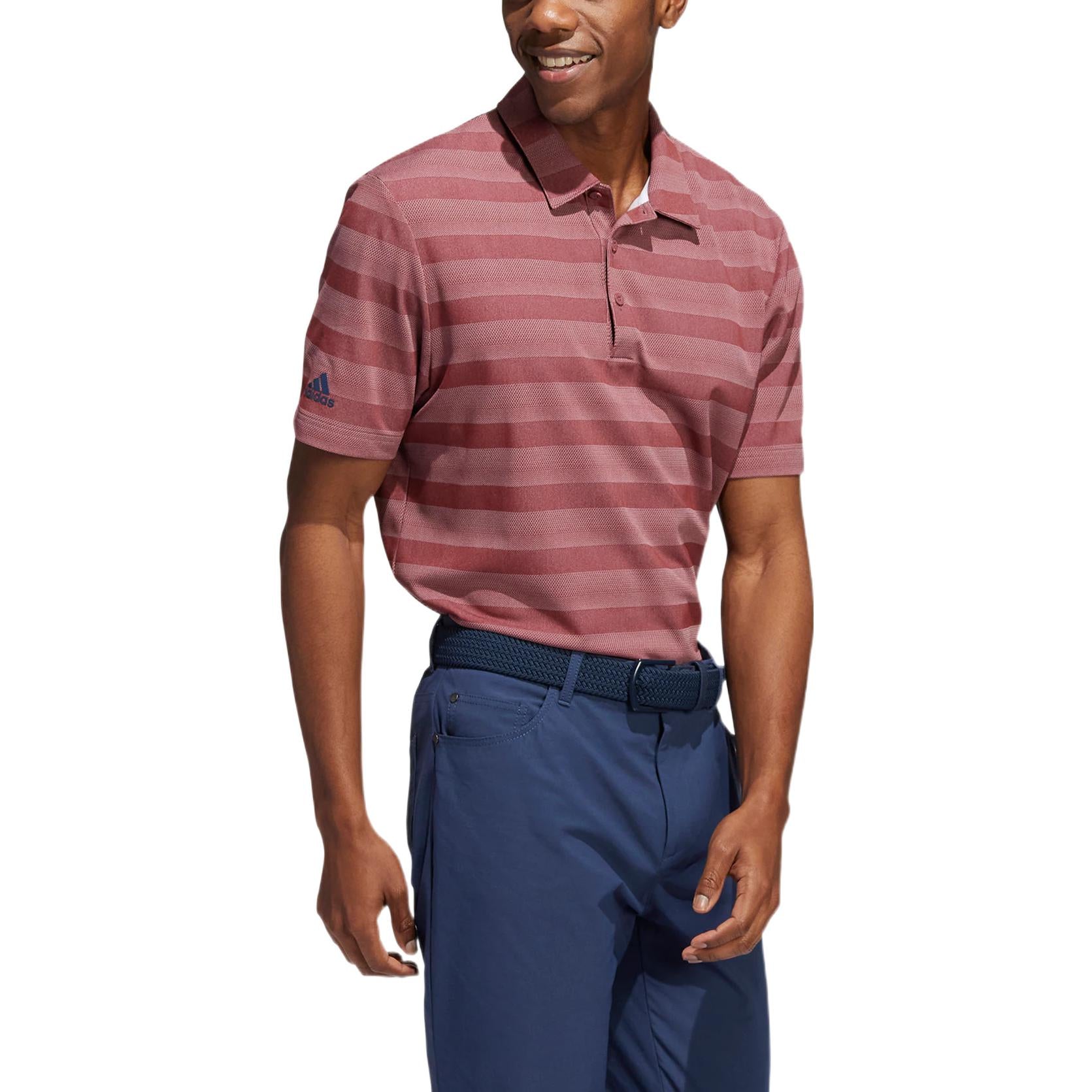 Men's adidas 2 Clr Strp Polo Stripe Logo Printing Short Sleeve Red Polo Shirt HM5328