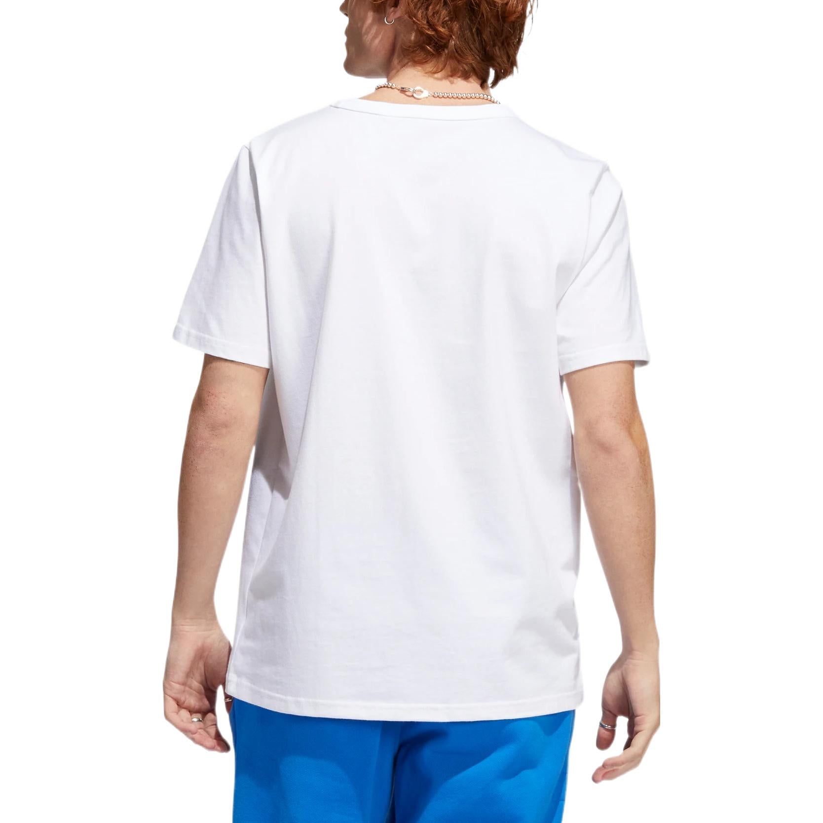 adidas originals Solid Color Chest Pocket Round Neck Casual Short Sleeve White HM6857