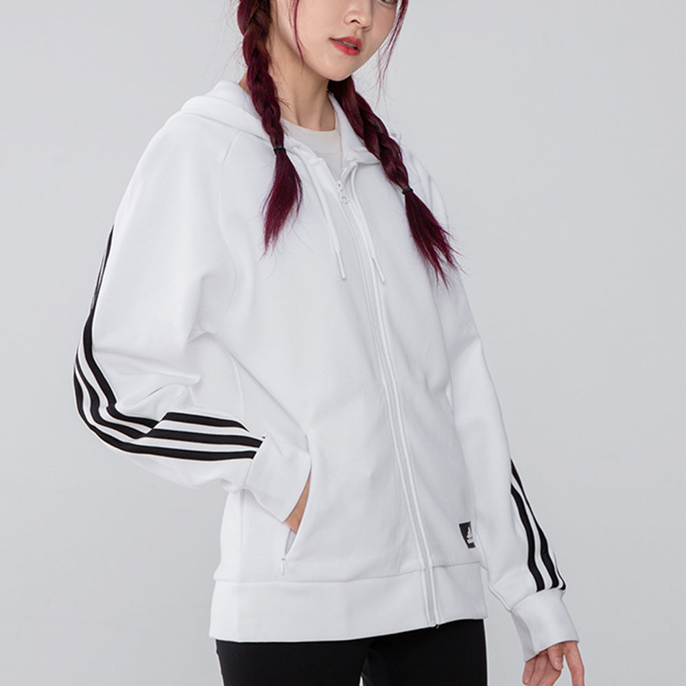 (WMNS) adidas FIeece 3-Stripe REG Knit Jacket Asia Sizing 'White Black' H57293