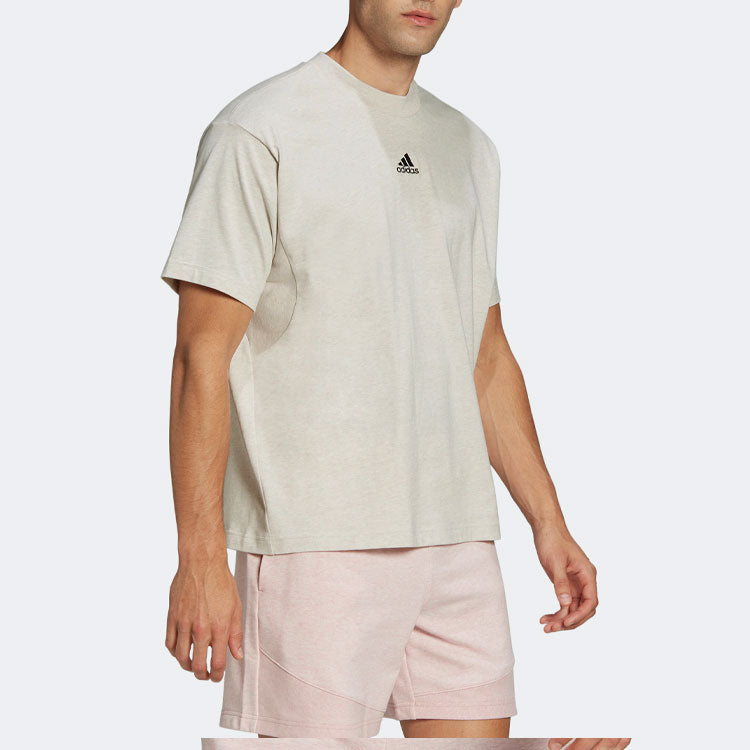 Men's adidas Small Logo Printing Solid Color Round Neck Short Sleeve Gray T-Shirt H65780