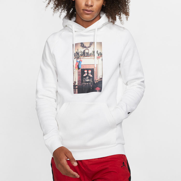 Air Jordan Embroidered Printing hooded Pullover Athleisure Casual Sports Fleece Lined US Edition White CT4885-100