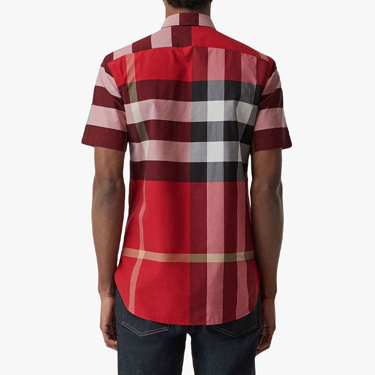 Men's Burberry Plaid Casual Short Sleeve Shirt Red 80071791