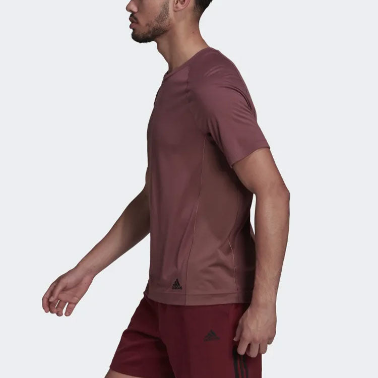 Men's adidas Solid Color Small Alphabet Logo Printing Round Neck Short Sleeve Wine Red T-Shirt HC2642