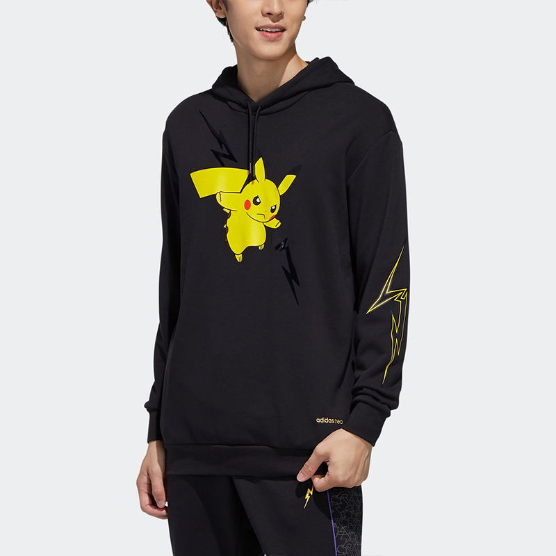 adidas neo M PKMN Pikachu Pattern Printing hooded Drawstring Black FU3923