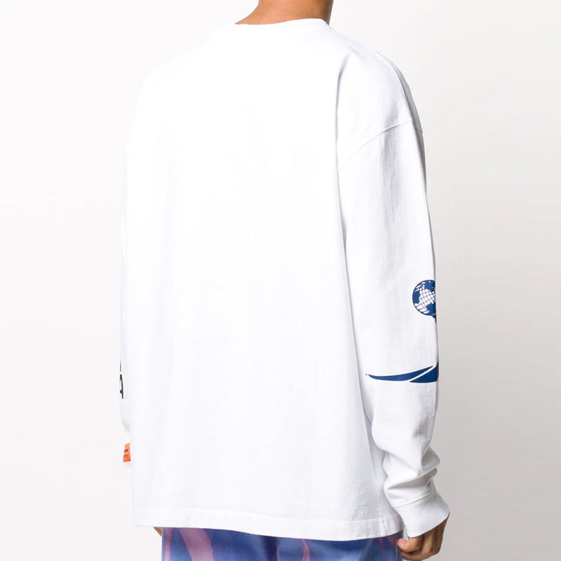 Men's HERON PRESTON Embroidered Logo Sports Long Sleeves T-shirt White HMAB015F20JER0030149