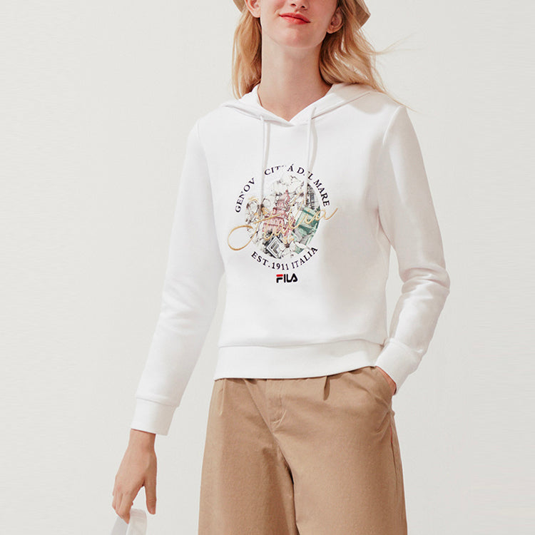 (WMNS) FILA Embroidery Printing Hoodie White F11W018243F-WT