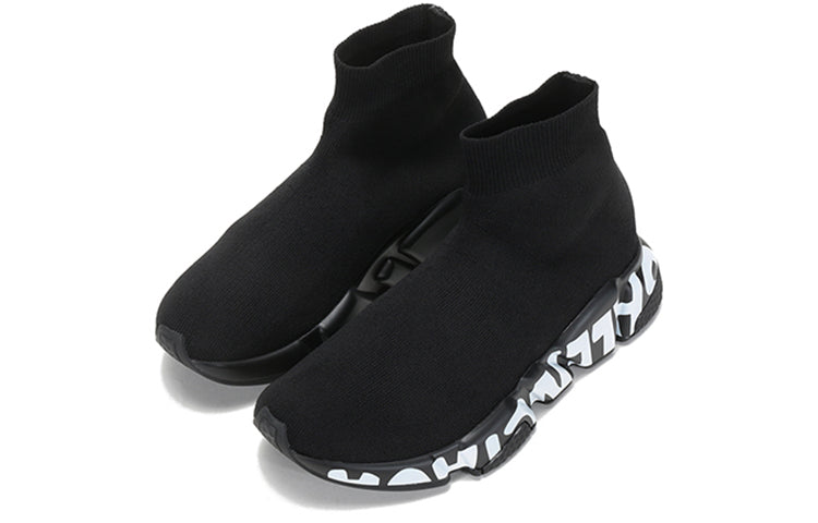 (WMNS) Balenciaga Speed Graffiti Sneakers 'Black Knit White Graffiti Sole Unit' 605942W2DB71006