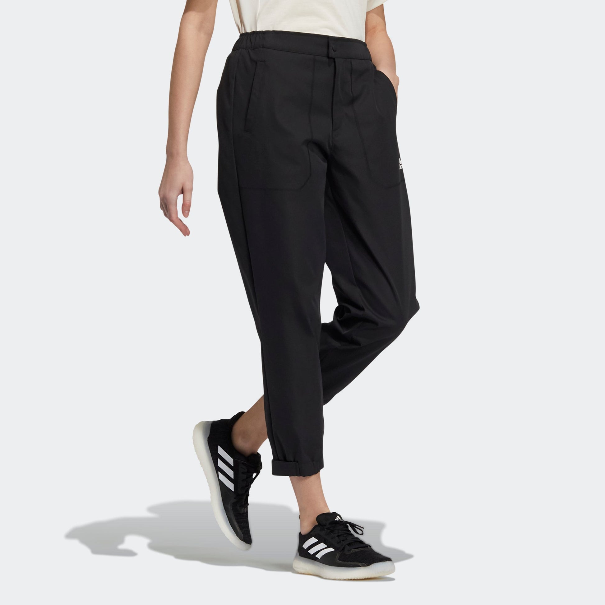 (WMNS) adidas Sty W Pt Wv Elastic Button Waist Sports Black Pants H07388