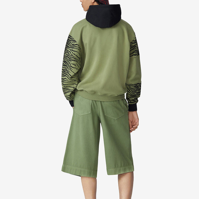 Men's KENZO Pattern Fleece Lined Loose hooded Long Sleeves Olive Green FB55SW3664MH-49