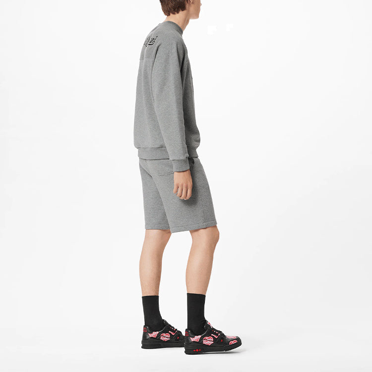 Men's LOUIS VUITTON FW21 Alphabet Pattern Printing Round Neck Pullover Sleeve Gray 1A9GLY