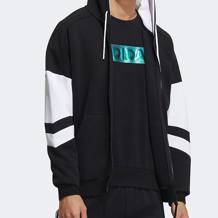 adidas Contrasting Colors Athleisure Casual Sports Hooded Jacket Black GT6480