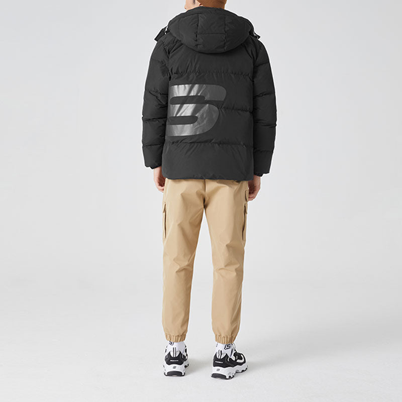 Skechers Letter Logo Printed Hooded Short Down Jacket 'Black White' L422M097-0018