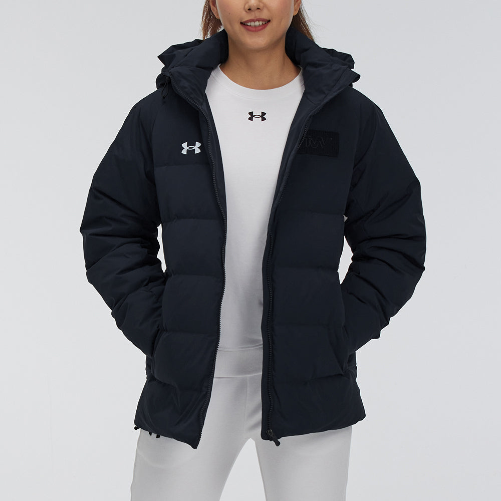 (WMNS) Under Armour Logo Training Hooded Down Jacket 'Black White' 21600801-001