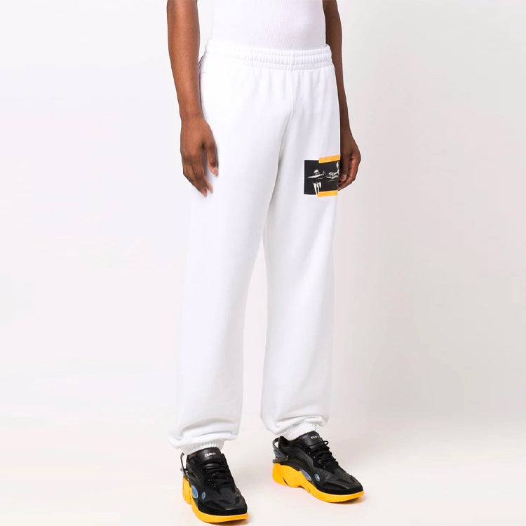 Men's Off-White FW21 Caravaggio Painting Printing Sports Pants/Trousers/Joggers White OMCH029F21FLE0050184