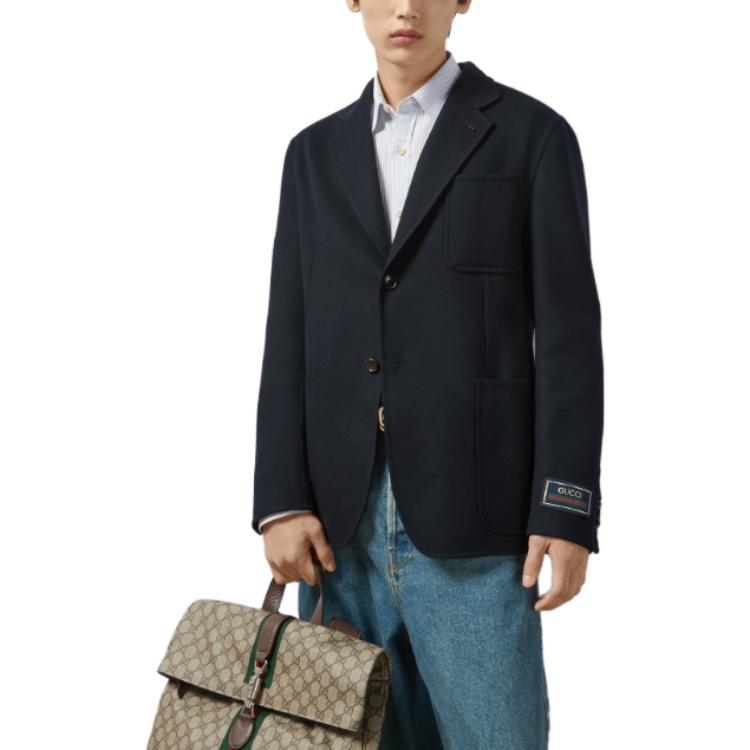 Gucci Lightweight Wool Jacket With Web Label 'Dark Blue' 770082-ZAKE3-4440