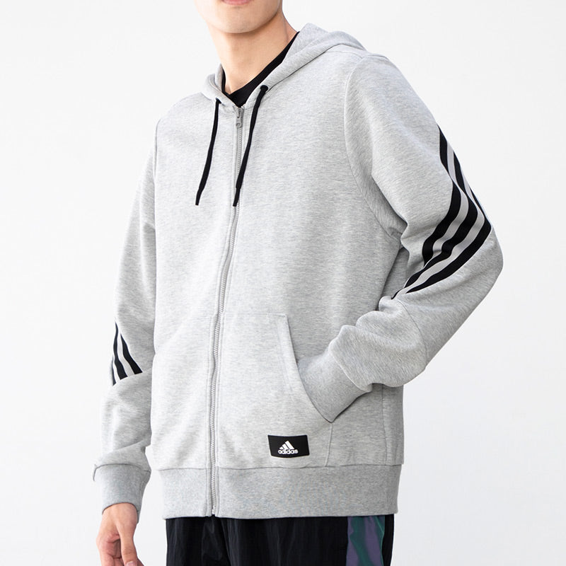 adidas Stripe Knit Training Hooded Jacket Gray H46528