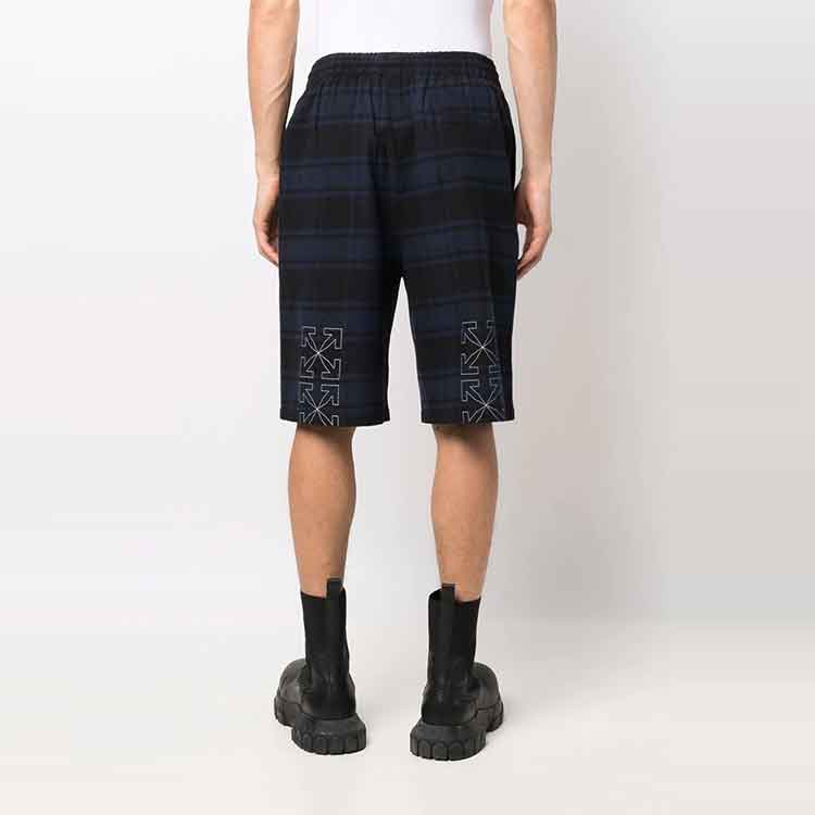 Off-White SS22 Arrow Pattern Printing Plaid Shorts Blue OMCB058S22FAB0014501