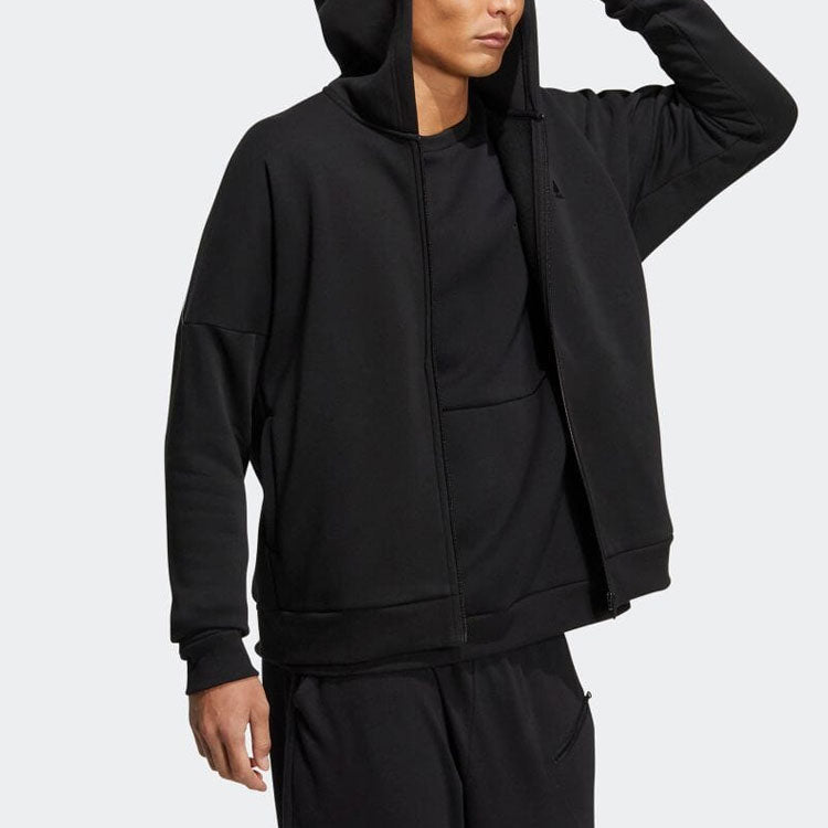 Men's adidas Solid Color Logo Casual Zipper Cardigan Jacket Black HM2686