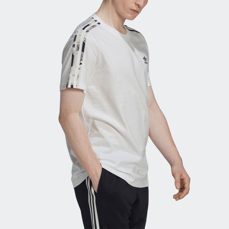 Men's adidas Logo Embroidered Stripe Round Neck Sports Short Sleeve White T-Shirt HK2798