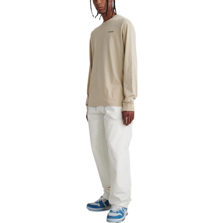 Men's Off-White FW22 Logo Printing Round Neck Pullover Long Sleeves Loose Fit Beige T-Shirt OMAB064S22JER0041710