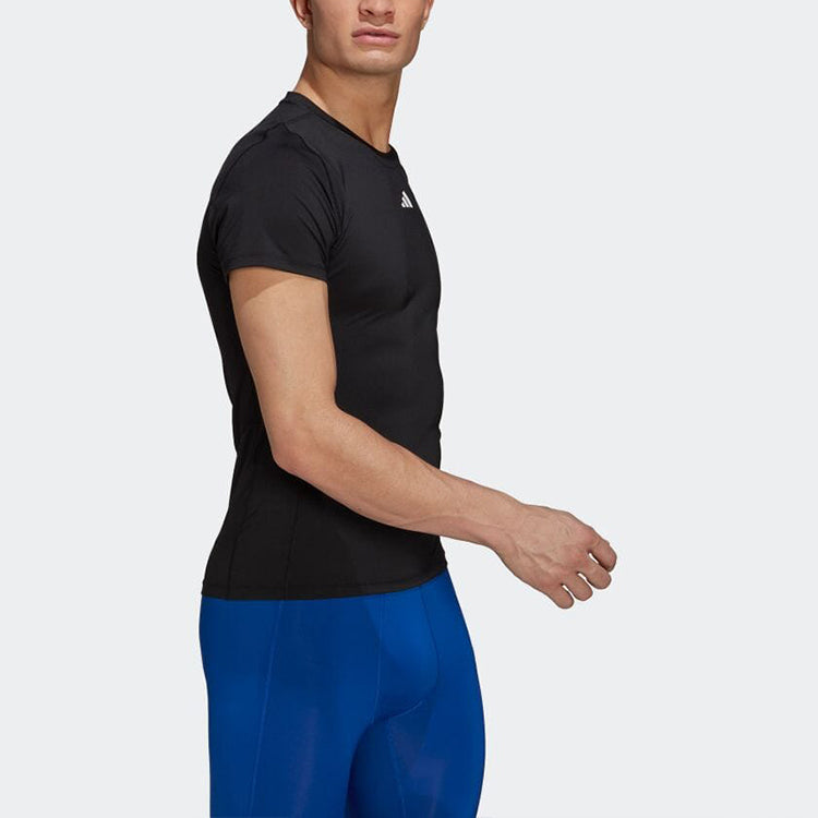 Men's adidas Solid Color Logo Printing Round Neck Short Sleeve Japanese Version Black T-Shirt HK2337