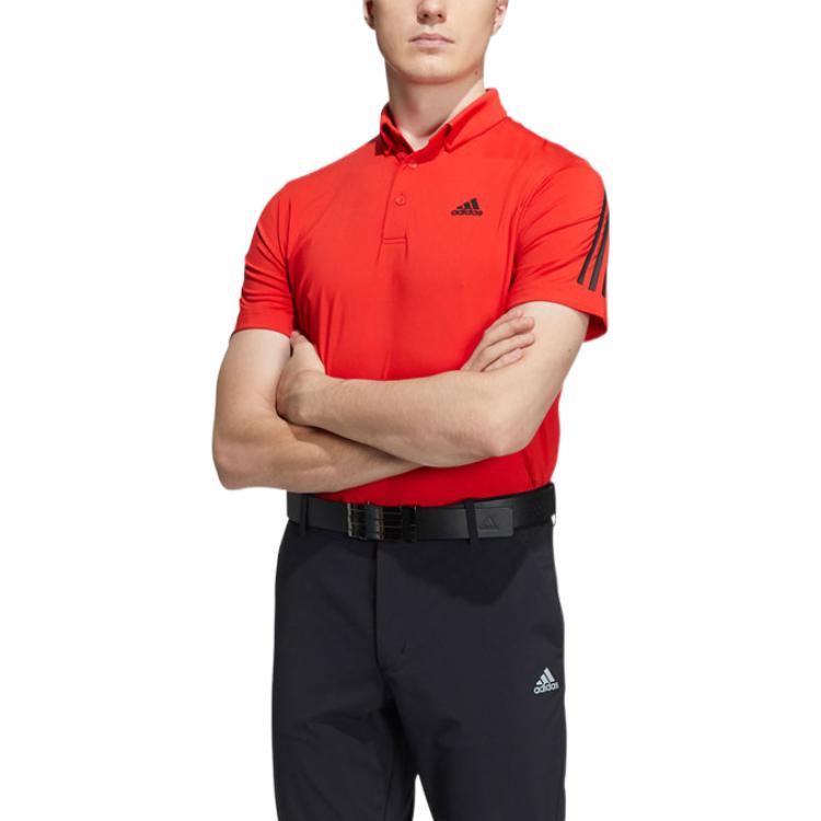 adidas Printing Logo Casual Stripe Short Sleeve Polo Shirt Red HA3126