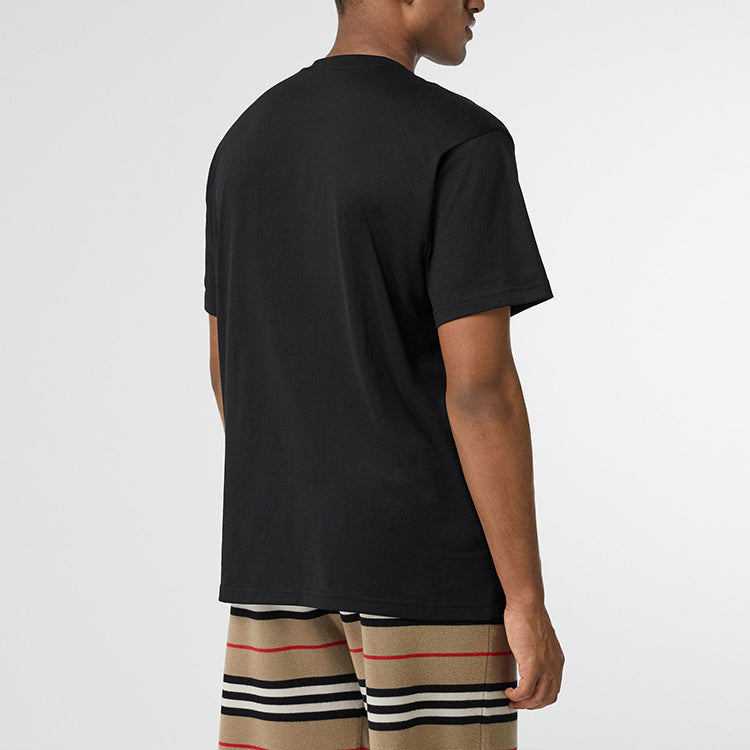 Men's Burberry Pattern Cotton Loose Classic Short Sleeve Black 80174841