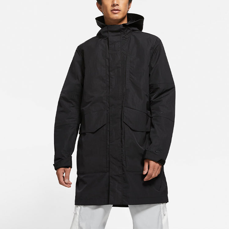Nike Sportswear Athleisure Casual Sports Big Pocket mid-length hooded Woven Windbreaker Jacket Black CZ9888-010