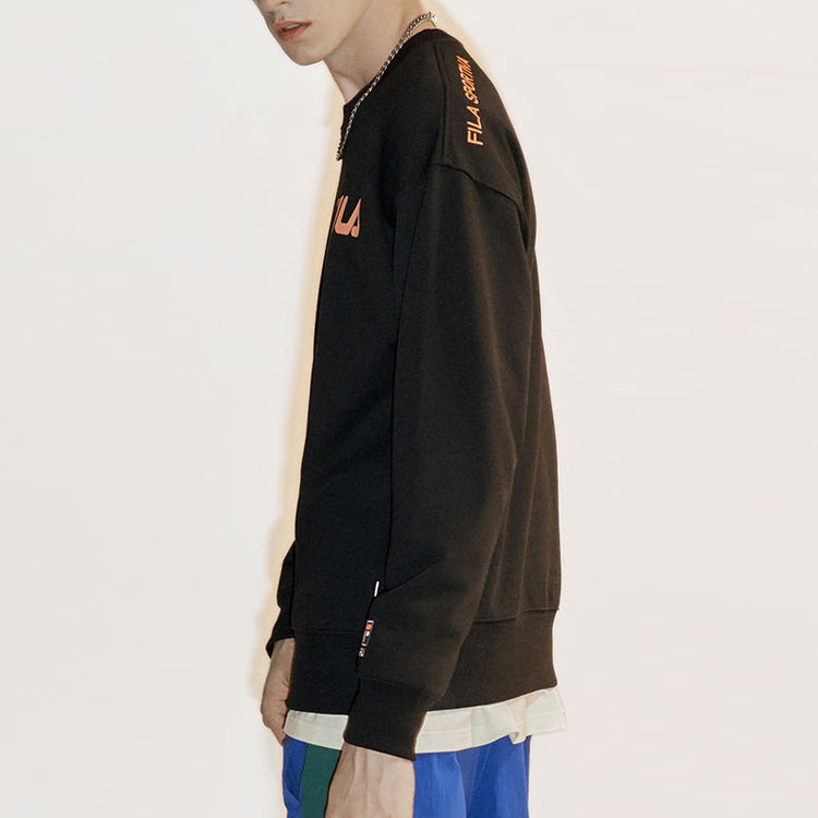 FILA FUSION Alphabet Logo Printing Sports Round Neck Pullover Couple Style Black T11U038205F-BK