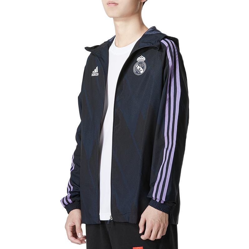 Men's adidas Logo Printing Hooded Zipper Jacket Blue HD1334