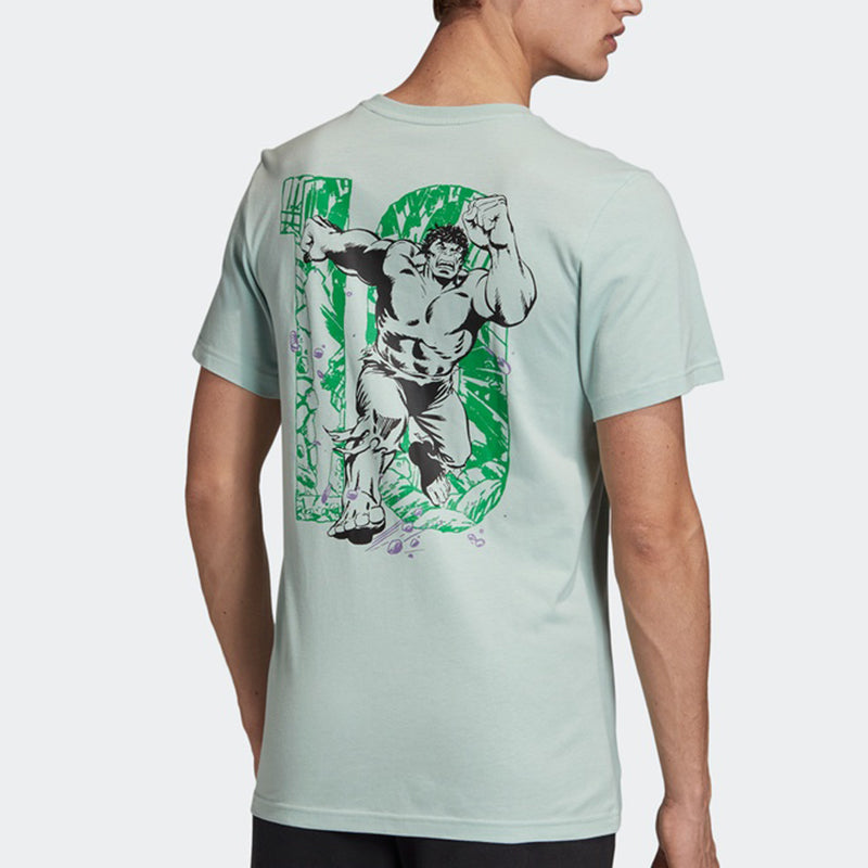 adidas Marvel Hulk Green Cartoon Printing Round Neck Short Sleeve light green FN1762