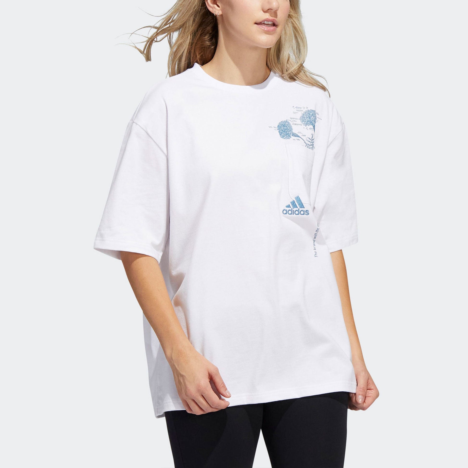 (WMNS) adidas Floral Pocket T-Shirt Asia Sizing 'White Blue' H62373