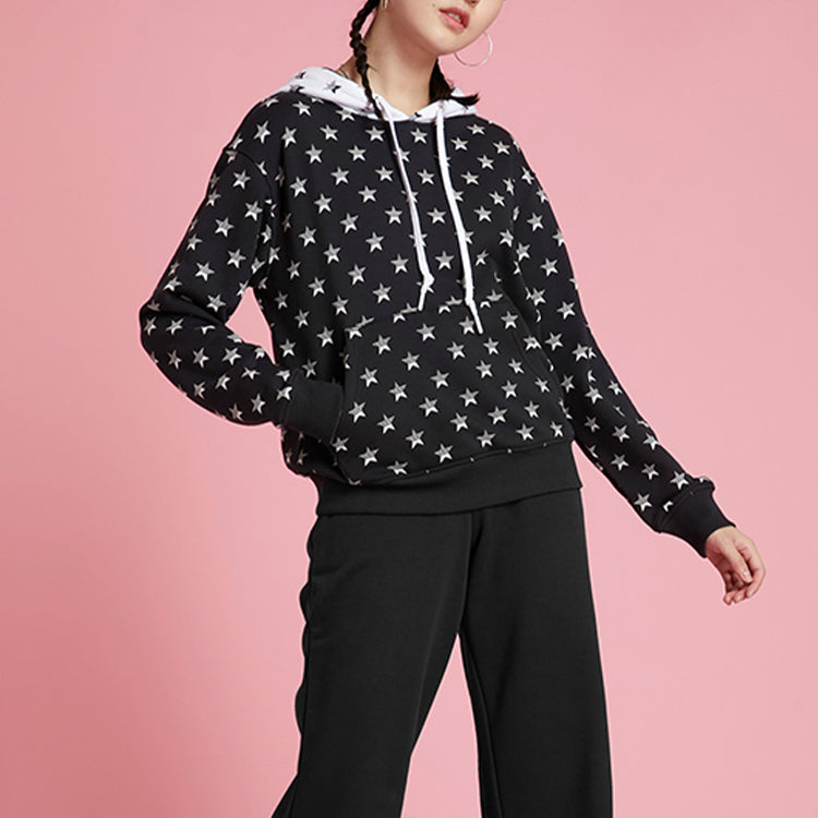 (WMNS) Converse Printing Casual Sports Hoodie Black 10020882-001
