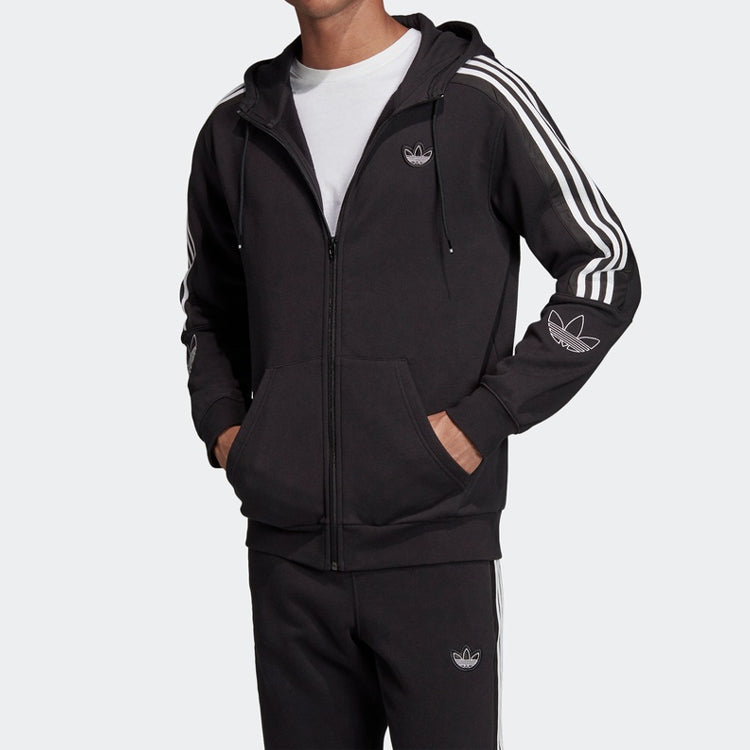 Men's adidas originals Outline Fzh Flc Hooded Sports Zipper Jacket Black ED4693