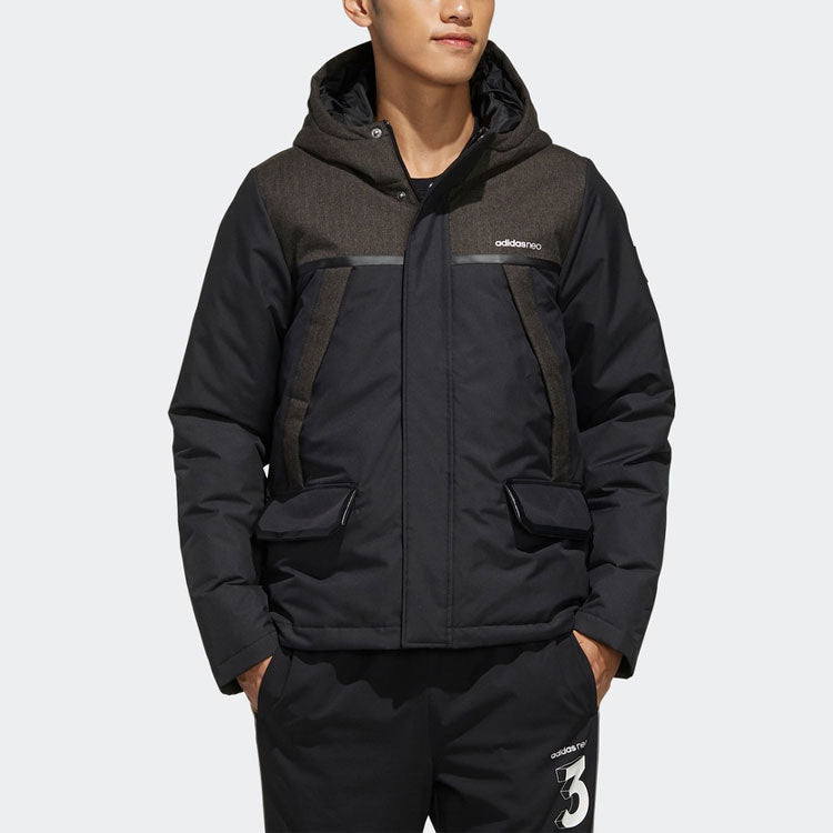 adidas neo Splicing Stay Warm Sports hooded down Jacket Black EI4440