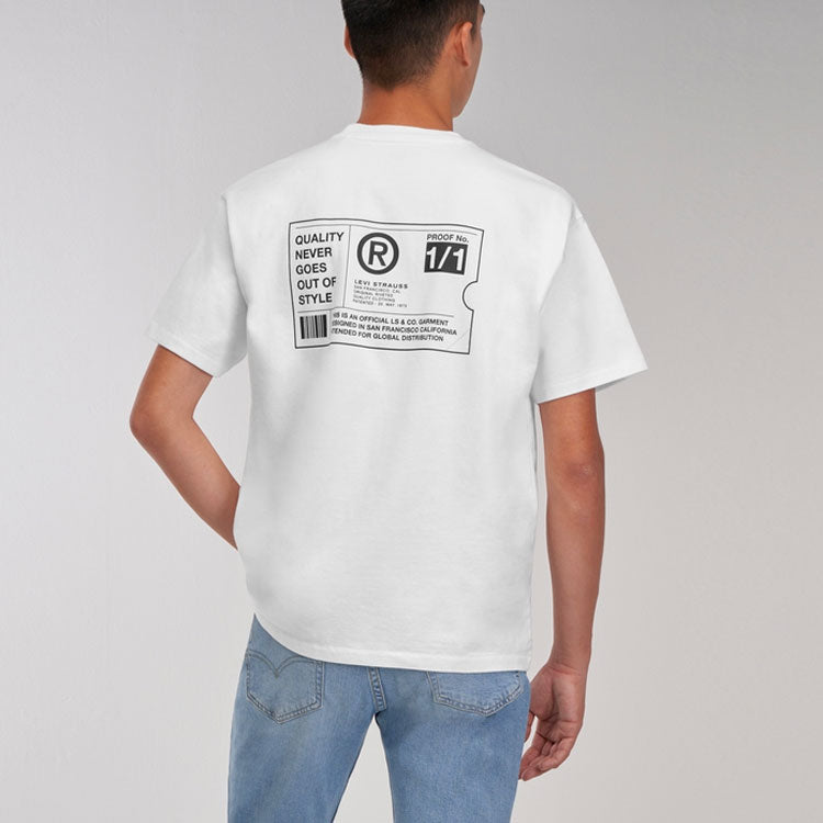 Men's Levis Round Neck Pure Cotton Alphabet Printing Short Sleeve White 87373-0000