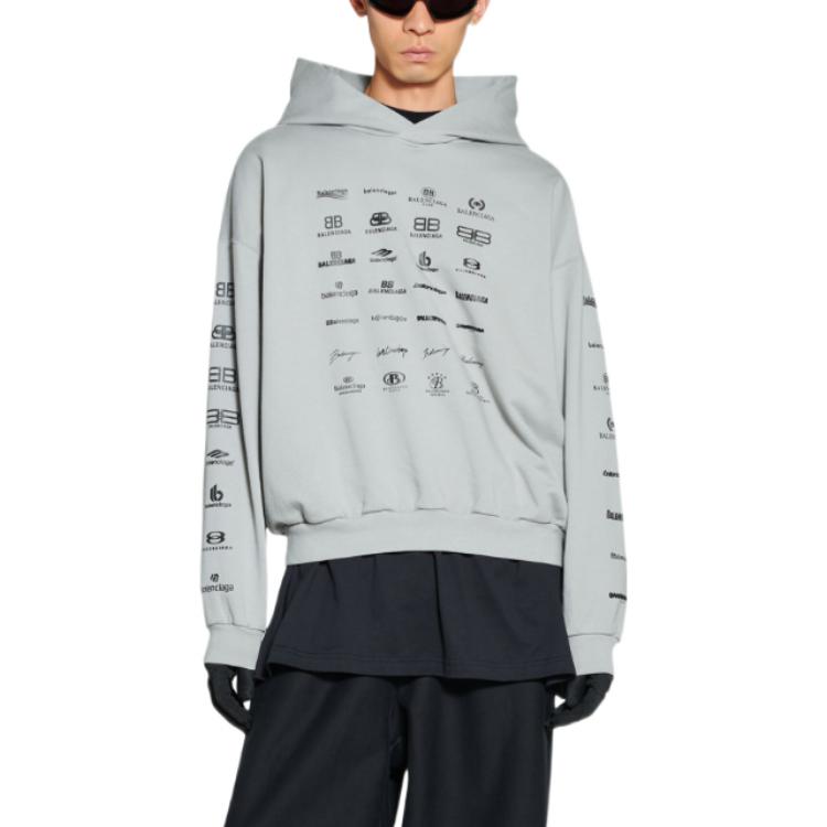 Balenciaga Archives Logos Hoodie 'Light Grey' 726241TNVQ81342