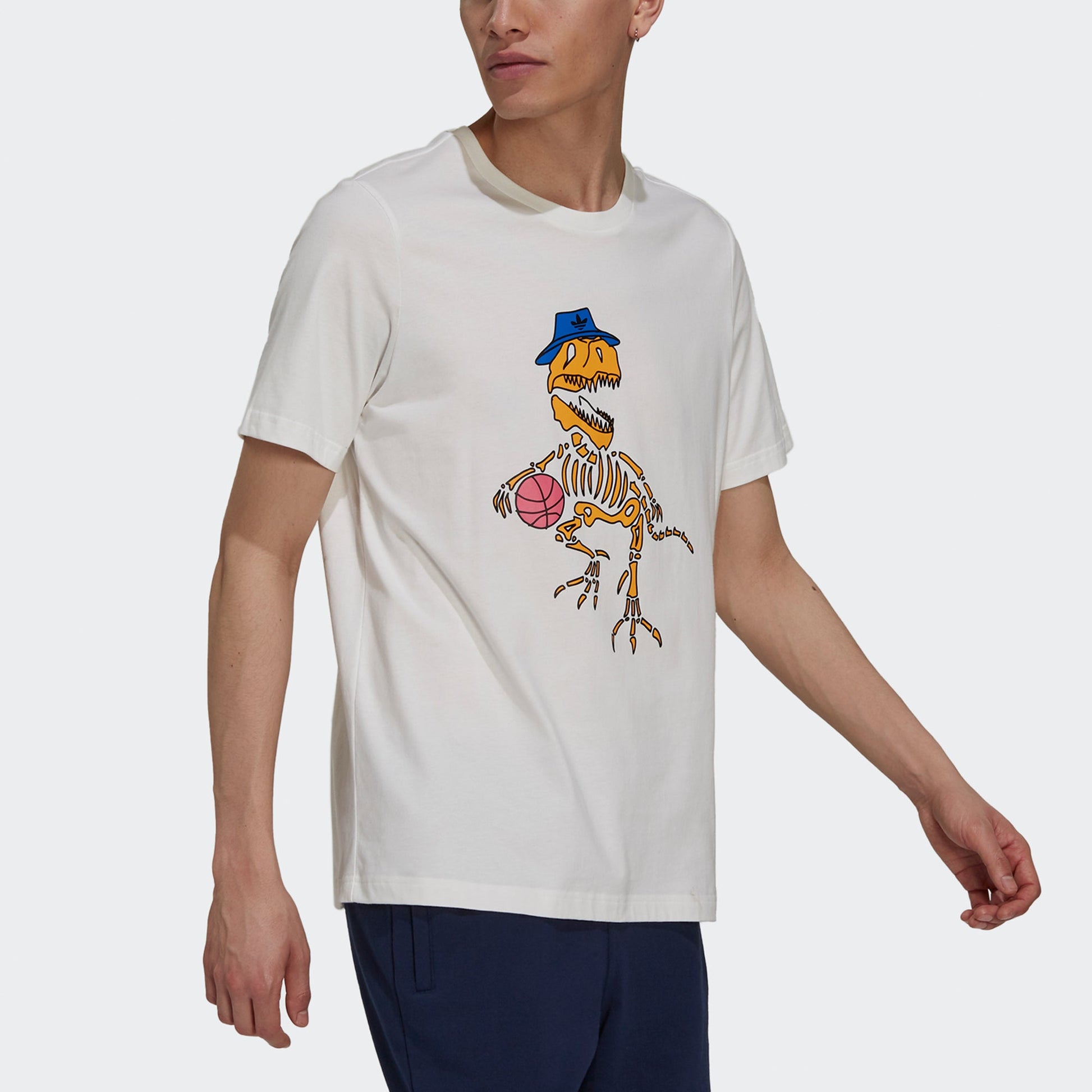 adidas originals 5 Dino Tee Casual Sports Cartoon Printing Round Neck Short Sleeve White H13478